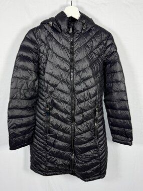 Calvin Klein Jacket Womens M Black Down Filled Hooded Packable Puffer Coat